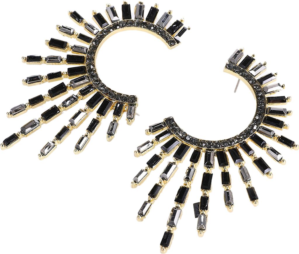 Damen-Ohrstecker, modisch, C-Form, unregelmäßige Sonnenblumen-Strasssteine, Schmuck-Schwarz