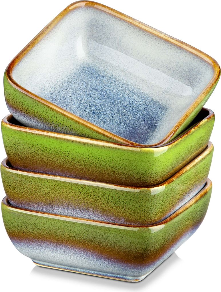 Dipschälchen Steingut, vancasso STERN 4-tlg quadratische Soßenschälchen, Snack Vorspeise Set, kleine Servierschalen