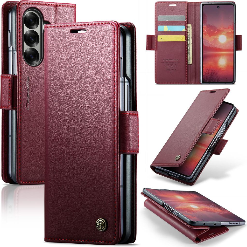 Lederhülle für Samsung Galaxy Z Fold 7 Brieftasche Kartenfach Schutzhülle mit Standfunktion Rot