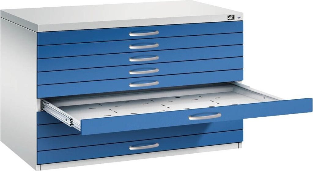 CP 7100 Planschrank lichtgrau, enzianblau 10 Schubladen 110,0 x 76,5 x 76,0 cm
