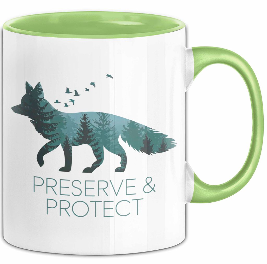Fuchs Tierliebhaber Tasse Geschenk Lustige Geschenkidee Spruch Bewahren & Schützen (Grün)
