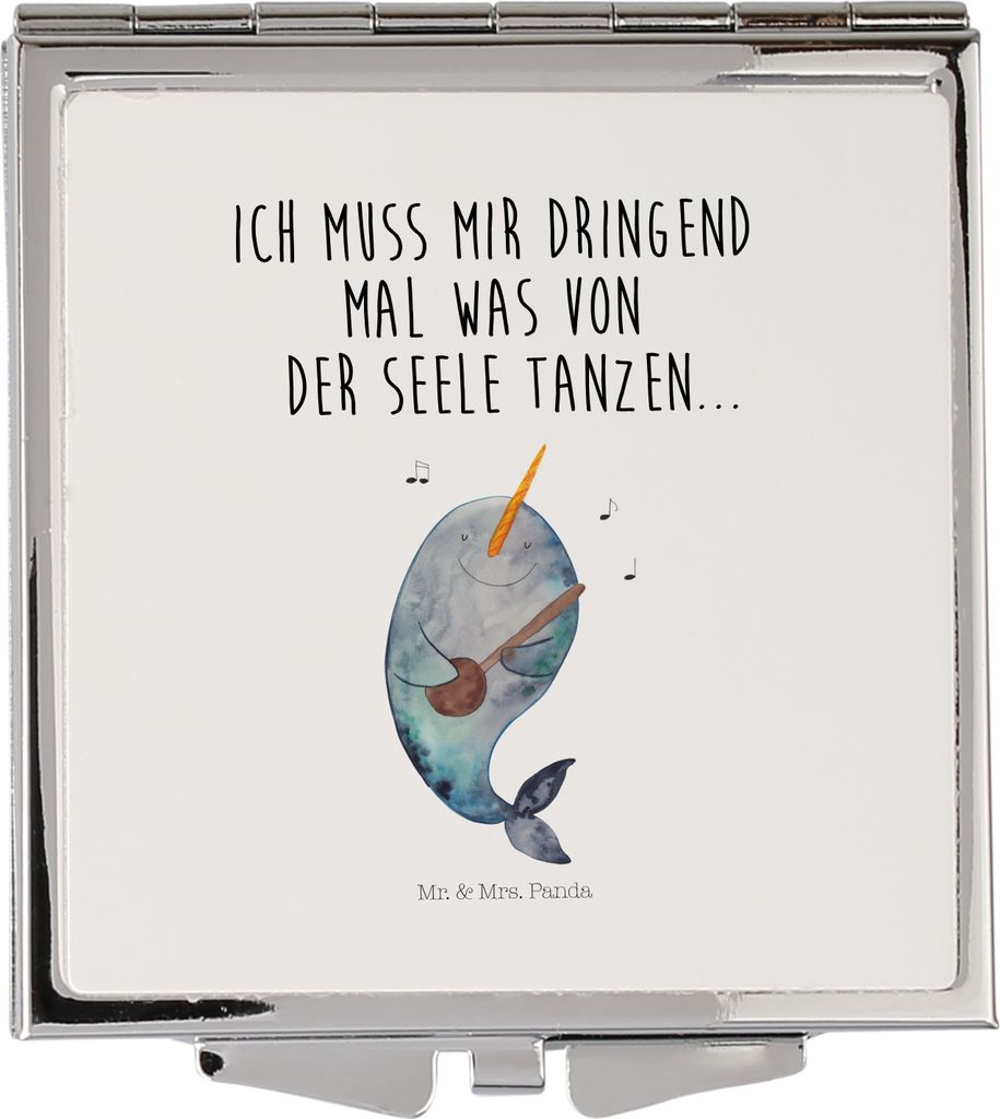 Mr. & Mrs. Panda Schminkspiegel Narwal Gitarre - Weiß - Geschenk, Meer, Taschenspiegel, Tanzen, Wal, Gespräche, Handspiegel, Probleme, Klappspieg...