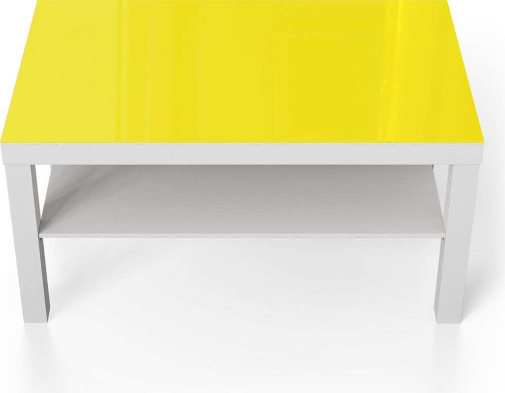 DEQORI Couchtisch 90x55 cm Weiß 'Gelb' Glas Beistelltisch Glastisch modern