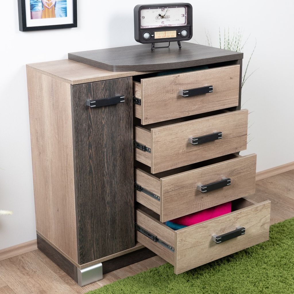 Kommode Sichling 14, Rahmen Rechts, Farbe: Eiche Braun - Abmessungen: 87 x 80 x 46 cm (H x B x T)
