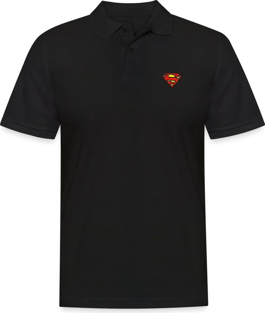 Spreadshirt Superman Original Logo S-Shield Stick Herren Poloshirt, L, Schwarz