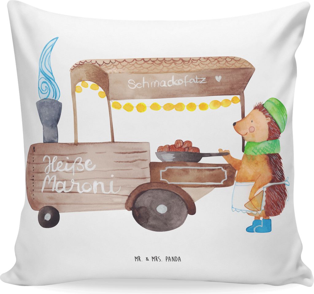 Mr. & Mrs. Panda kissen bedruckt Igel Maronen - Weiß - Geschenk, Kleines, Sofakissen, Duft, Weihnachtsmarkt, für sofa, Kastanien, Wintermotiv, Ku...