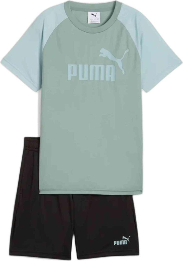 PUMA ESS No.1 Logo Poly Tee and Shorts S GREEN MOON 164