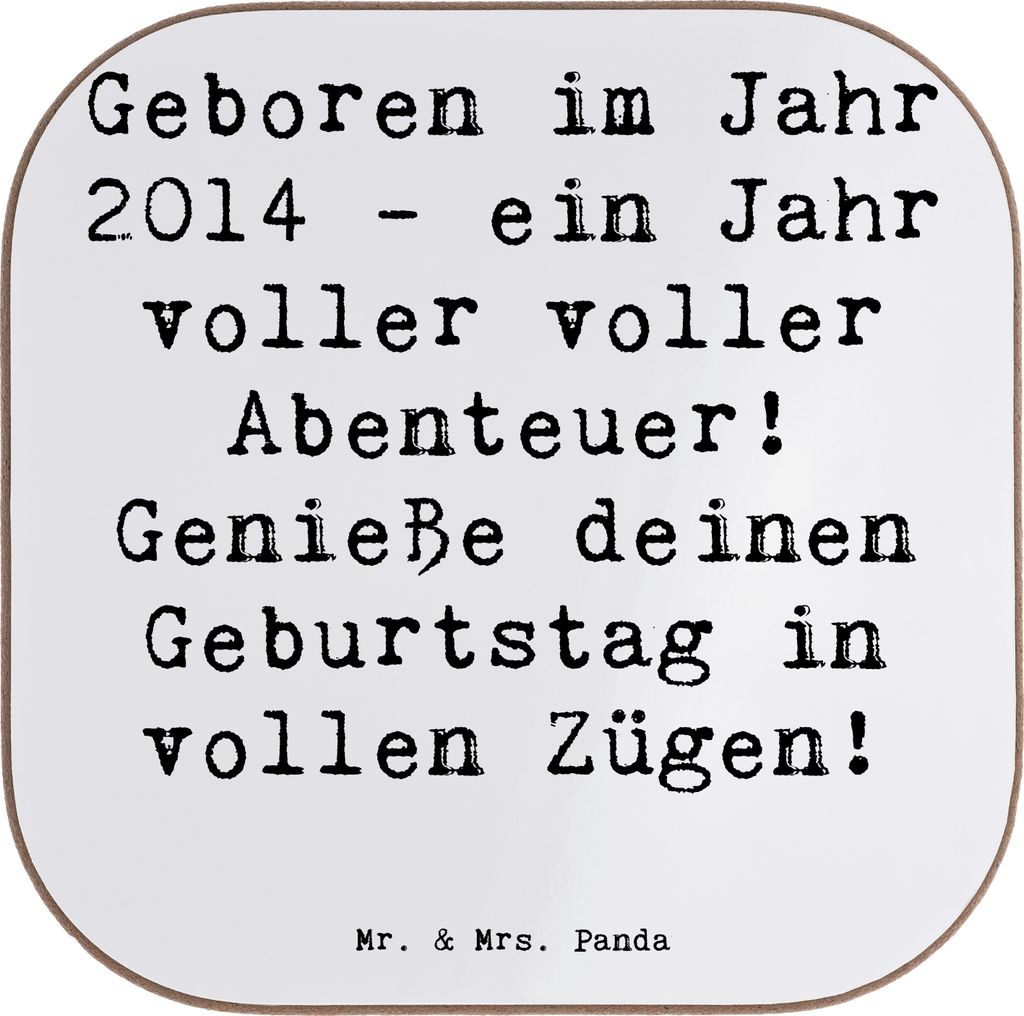 Mr. & Mrs. Panda Untersetzer Tasse Spruch 2014 Geburtstag Abenteuer - Weiß - Geschenk, für Gläser, Happy Birthday, Jahrgangsparty, feiern, Glüc...