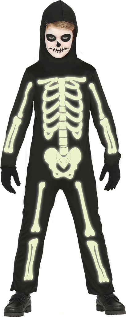 Skelett Halloween Kostüm Party Spaß Mit Kapuze Ganzkörperanzug Mysteriöse Gruselwelt Gruselig Nacht Party Halloween Skelett, Größe: 128/134 F...