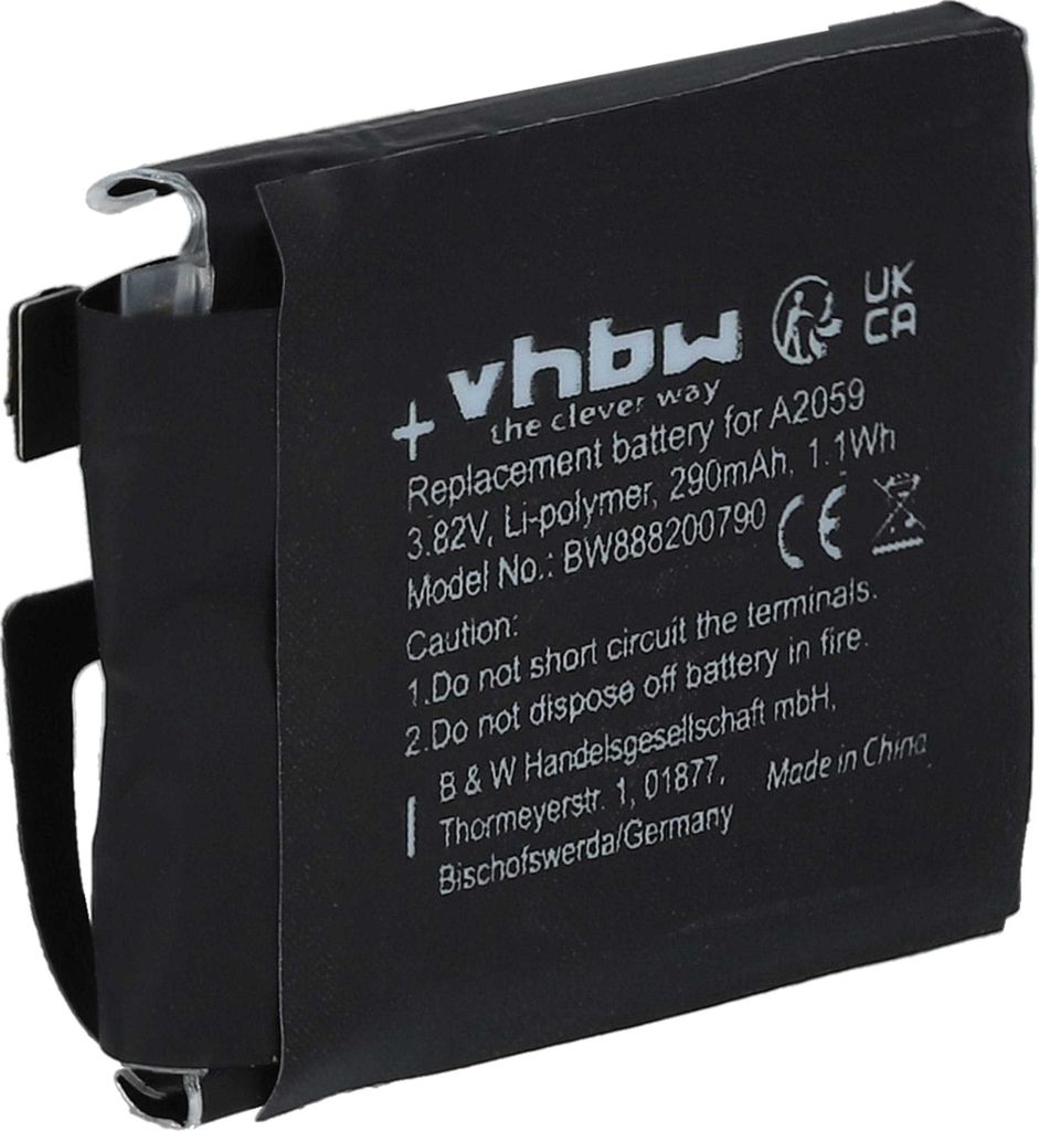 vhbw Akku kompatibel mit Apple Watch Serie 4 44mm, A1976 Smartwatch Uhr Fitnessarmband (290 mAh, 3,82 V, Li-Polymer)