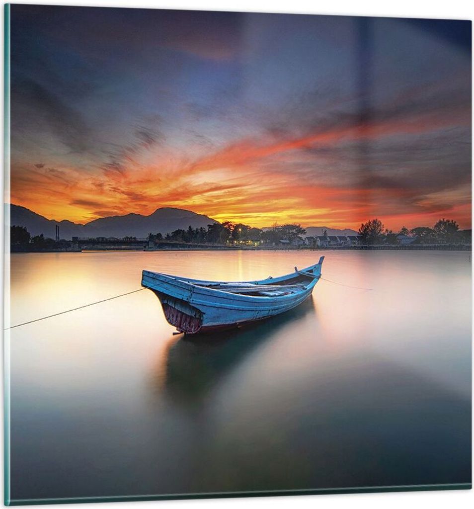 Bilder auf glas - Einteilig - Westen Sonne Boot - 50x50cm - Glasbilder - Wandbilder - Bilder - zum Aufhängen bereit - Wanddekoration aus Glas - Gl...