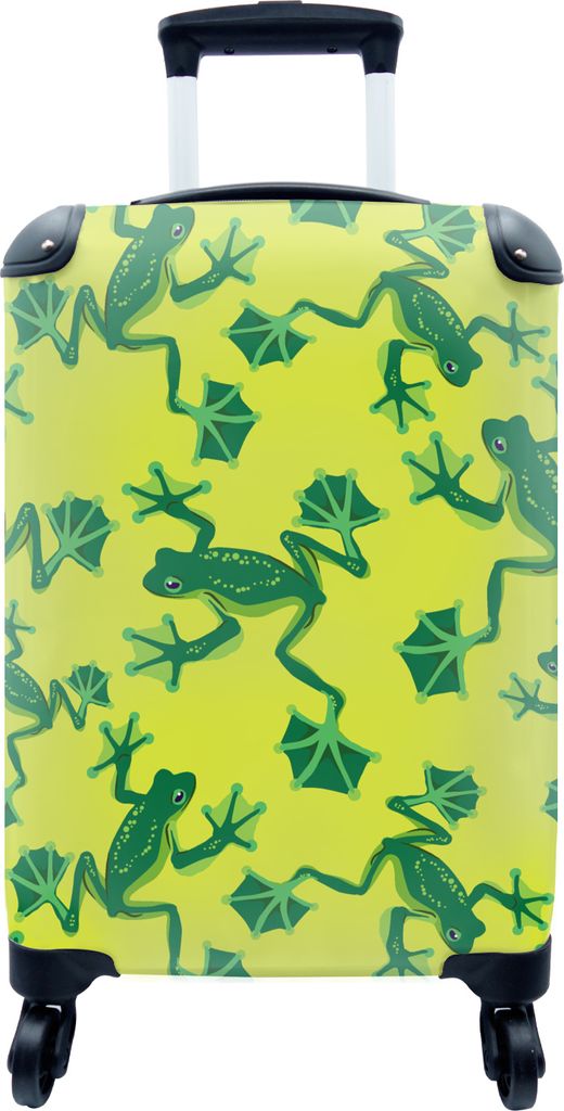 MuchoWow MuchoWow Koffer Handgepäck Trolley Rollkoffer Kleine Reisekoffer mit 4 Rollen - Frosch - Tiere - Dschungel - Muster - Cabin Size < 55...