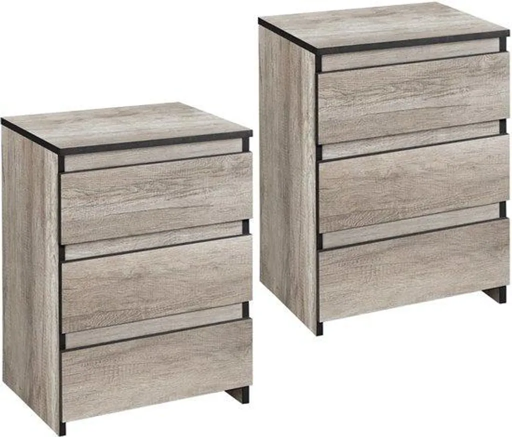 Meuble de chevet gris bois lot de 2 avec 3 tiroirs idéal petite chambre