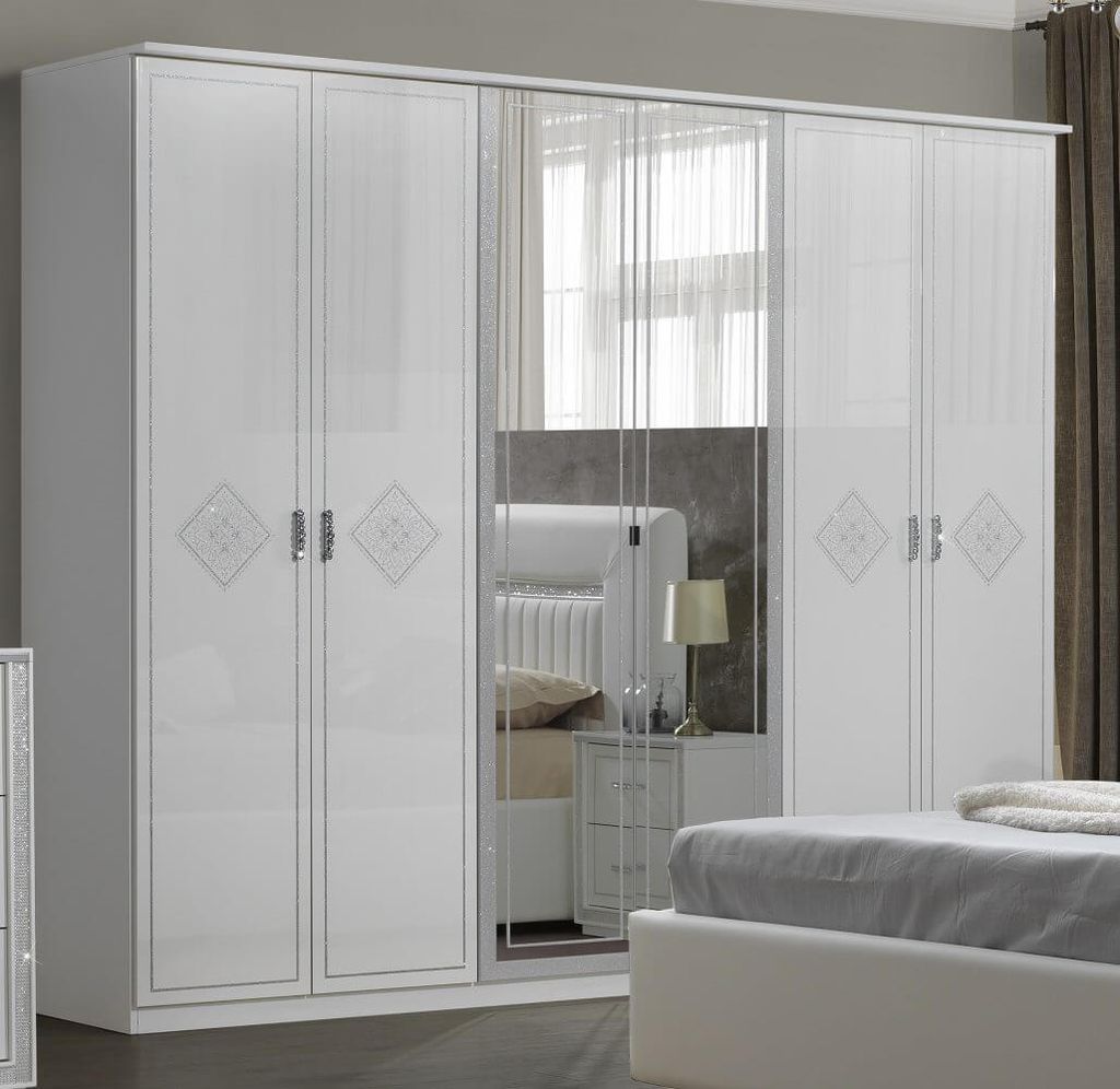 Kleiderschrank 6 Teilig New Gemma in Weiß Silber Design