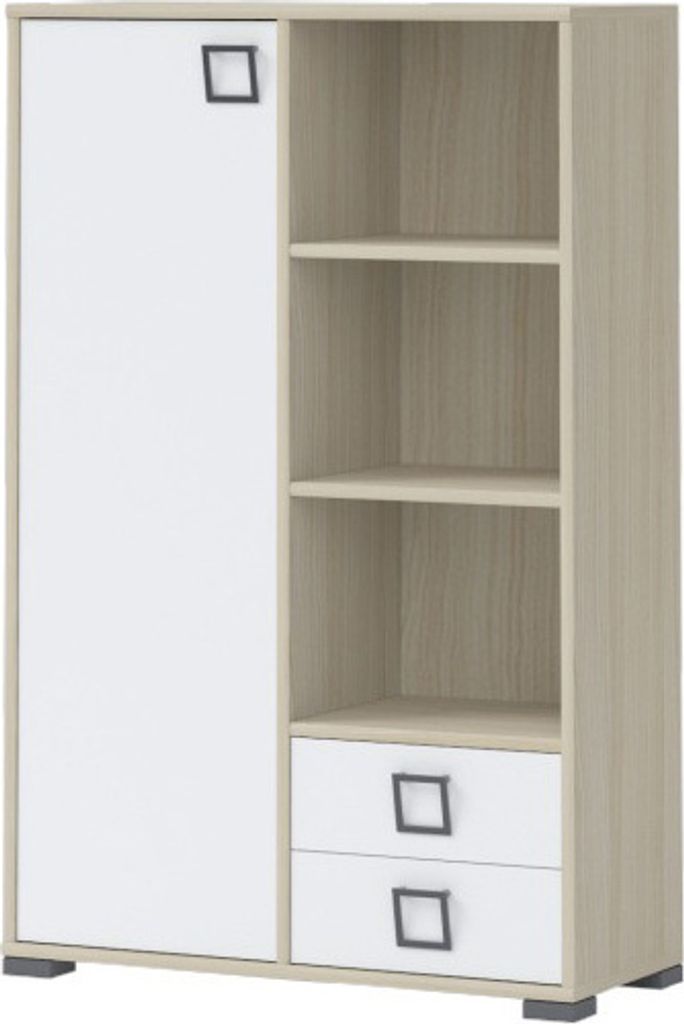 Kinderzimmer - Kommode Benjamin 26, Farbe: Esche / Weiß - Abmessungen: 134 x 86 x 37 cm (H x B x T)