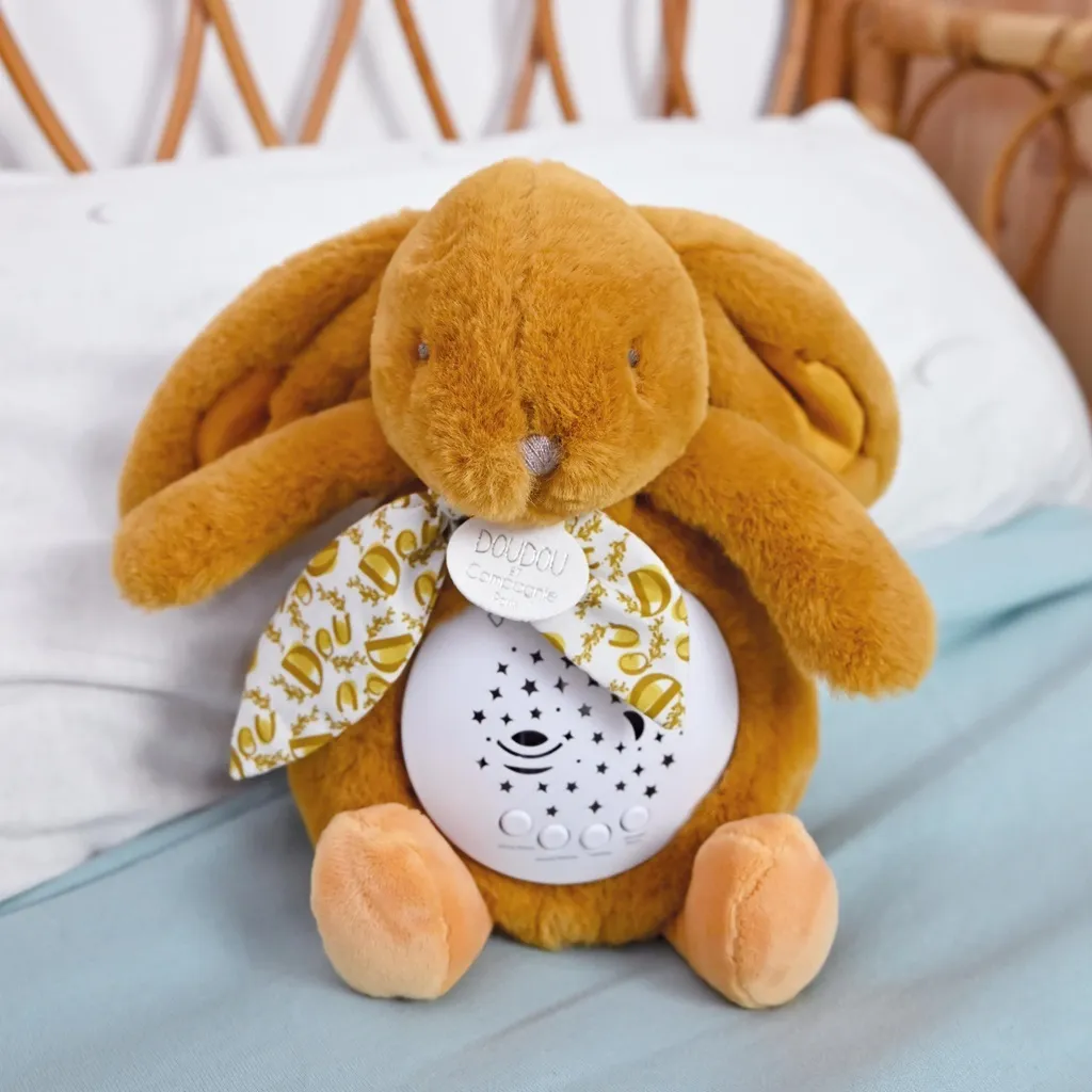 Doudou Boîte de Jeu Lapin Jaune Moutarde avec Projection Lumineuse - 4