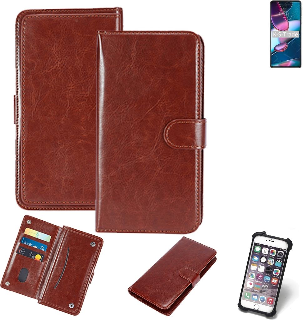 K-S-Trade 360° Hülle kompatibel mit Motorola Edge Plus 2022 braun Kunstleder Case BookCase WalletCase Kunstlederederhülle Handyhülle, Rundumschutz
