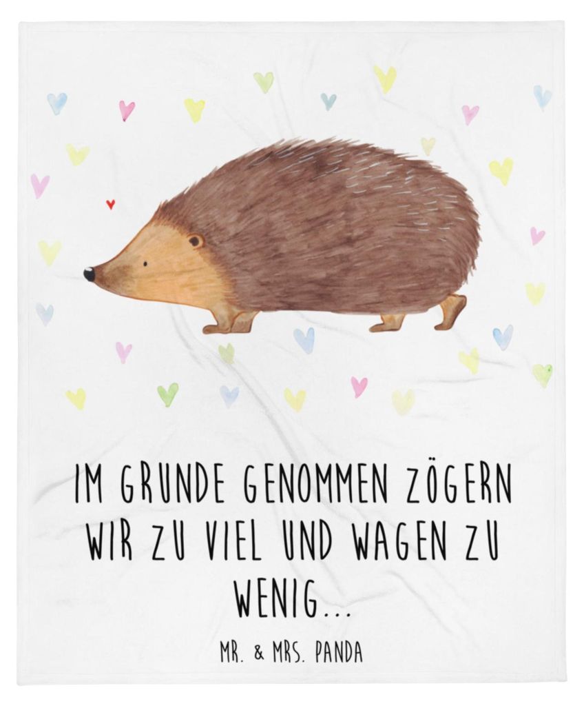 Mr. & Mrs. Panda Tagesdecke Igel Herzen - Weiß - Geschenk, Liebe, Herz, Wohndecke, Vertrauen, Sofadecke, Kuss, Kuscheldecke, Decke, Lustige Sprüc...