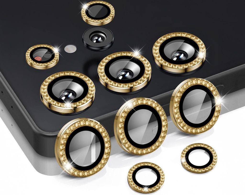Kamera Linsenschutz Glas Set mit Schmucksteinen für Samsung Galaxy S25 Ultra Schutzglas Camera Linse Panzerfolie 9H Gold