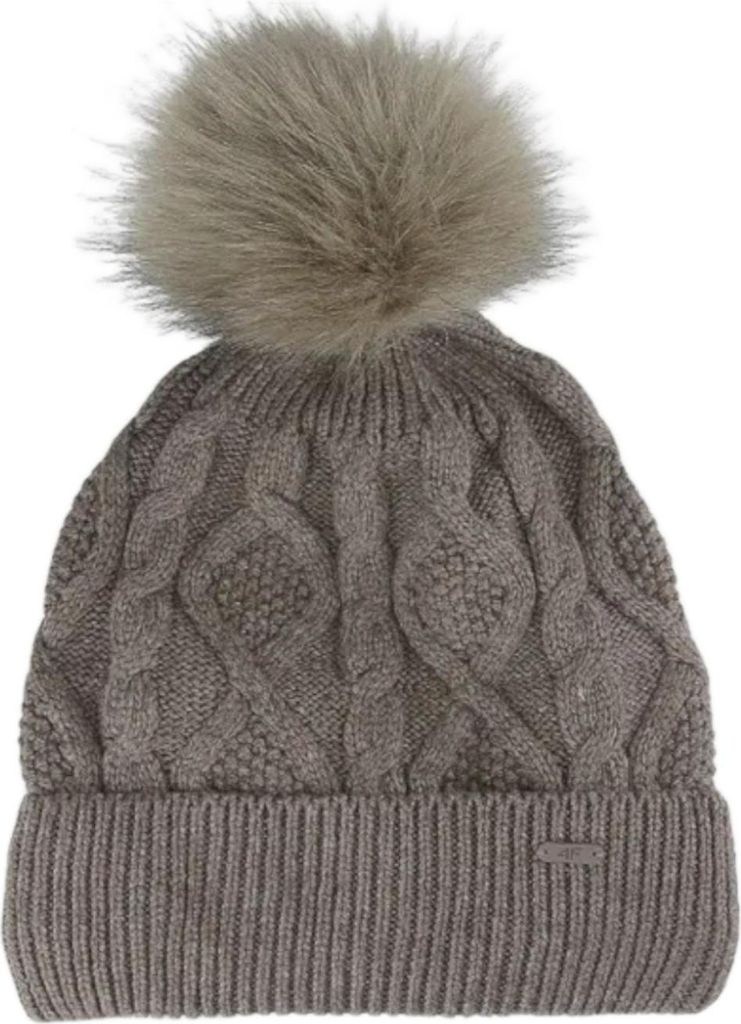 4F Damen Wintermütze mit Bommel, Beige, Größe M