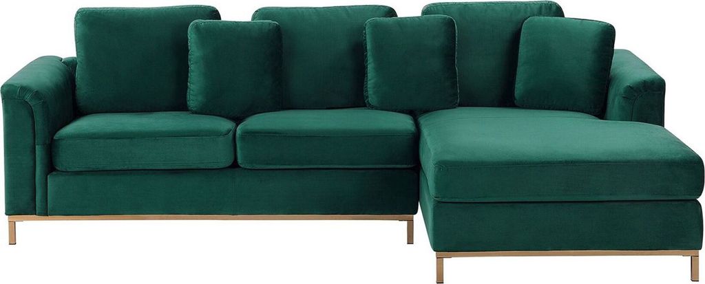 BELIANI 4-Sitzer Ecksofa Links Grün Samt mit Kissen Goldene Metallbeine Edelstahlfüße L-Förmig Modern für Wohnzimmer