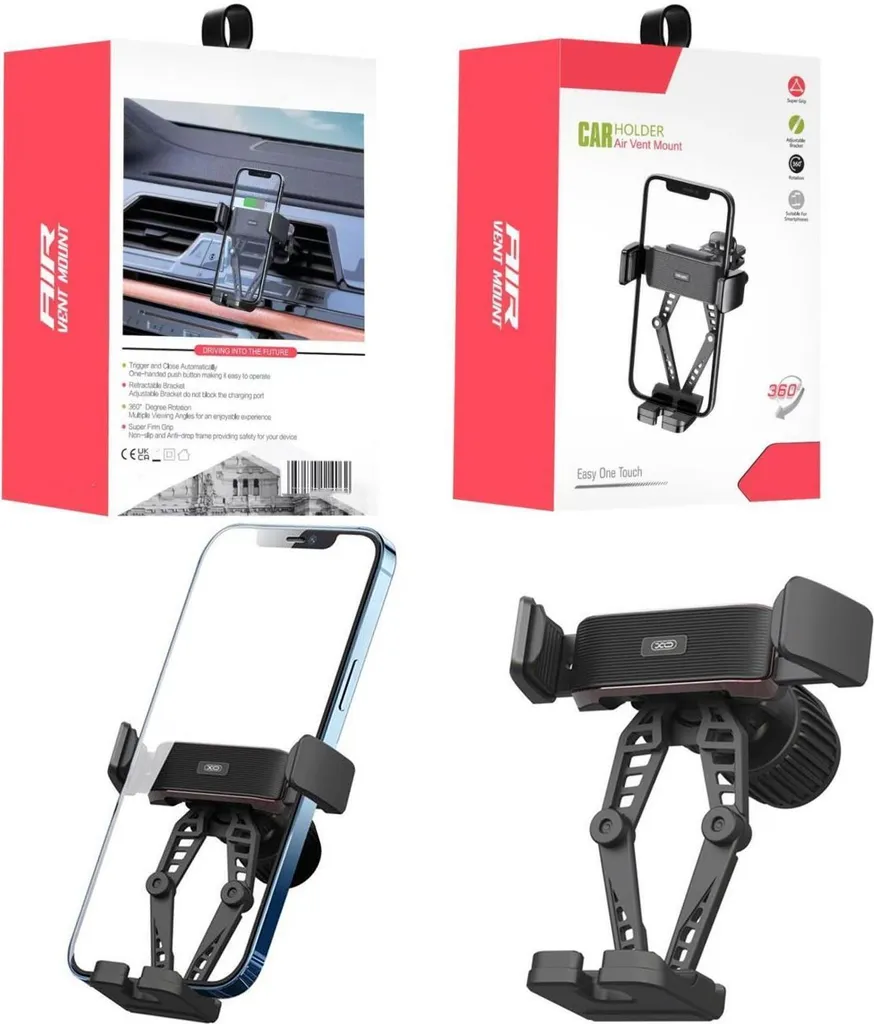 Supporto Auto Ven-Dens con Rotazione a 360° per Smartphone - Nero KP34275