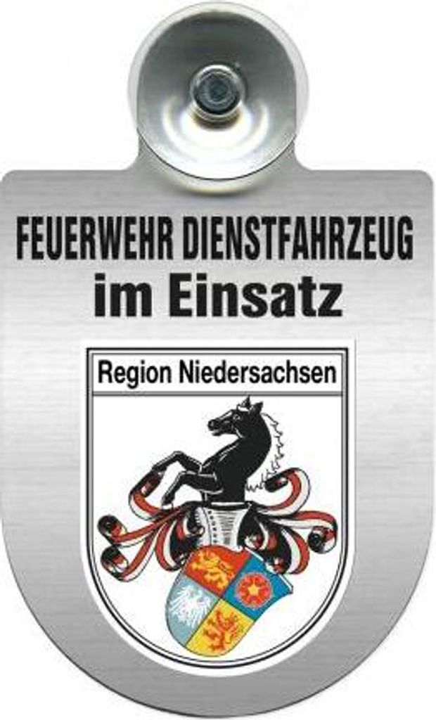 Einsatzschild Windschutzscheibe - Feuerwehr Dienstfahrzeug im Einsatz - 393801 - incl. Regionenwappen Color - Region Niedersachsen