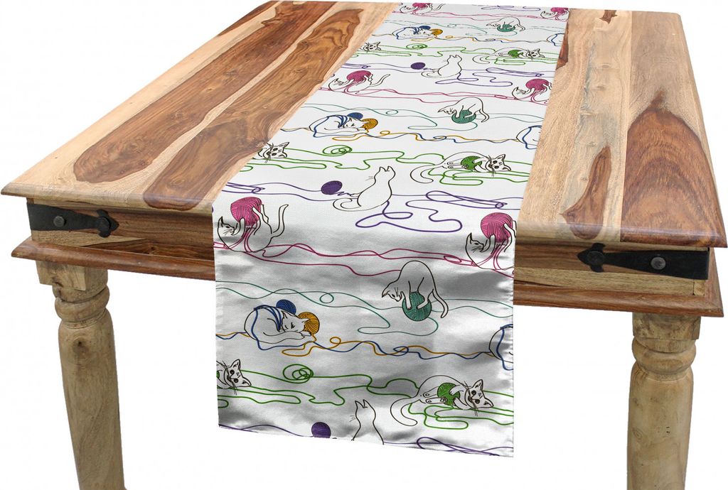 ABAKUHAUS Kätzchen Tischläufer, Katzen, die mit Garn-Bällen, Esszimmer Küche Rechteckiger Dekorativer Tischläufer, 40 x 180 cm, Mehrfarbig
