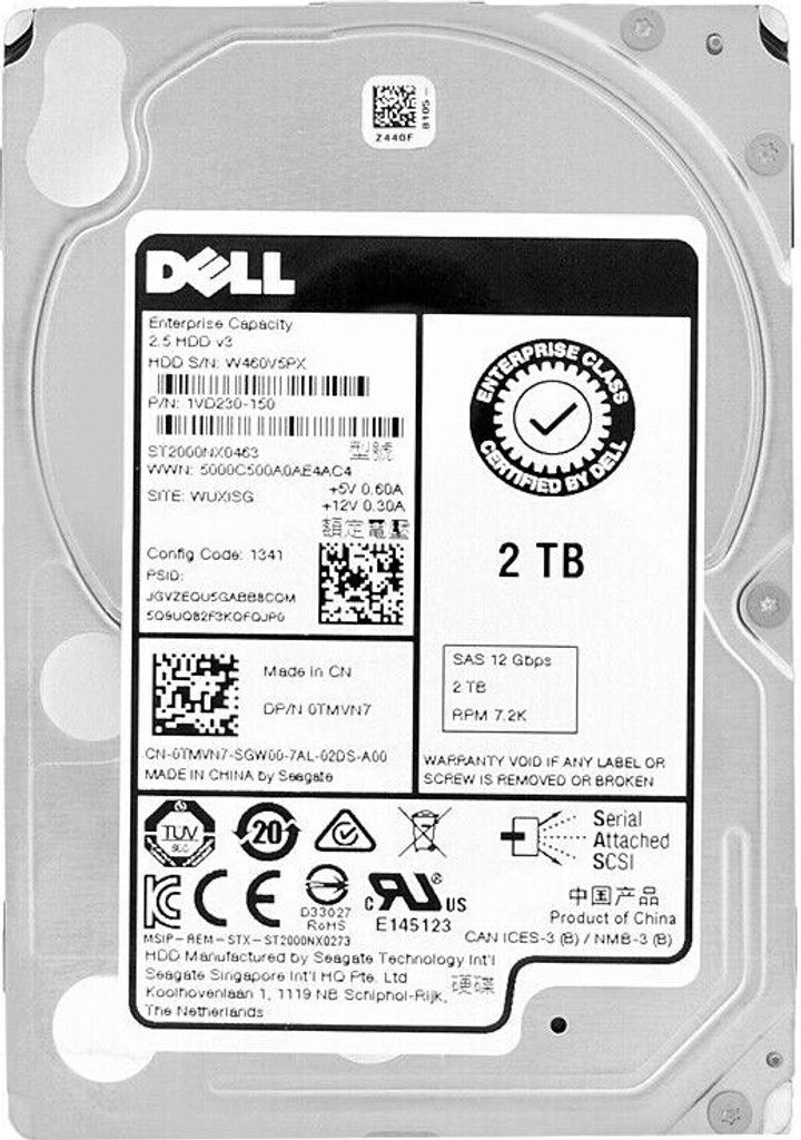 Dell Enterprise 2Tb 128MB 7200Rpm 2.5" Sas III 2,5" Zoll 0TMVN7