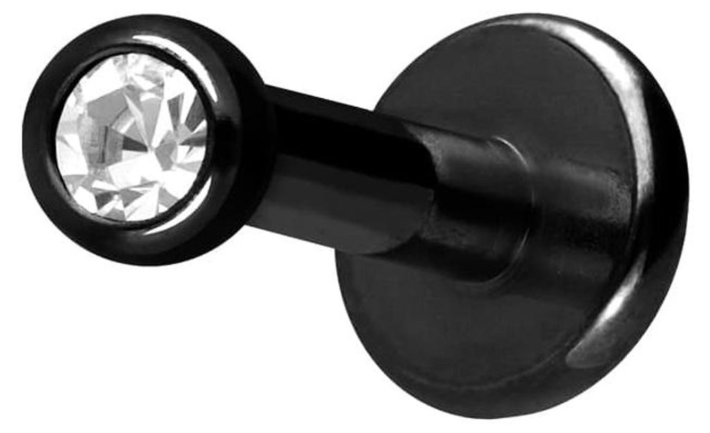 Ohrpiercing, Nasenpiercing Titan Labret mit Innengewinde KRISTALL Schwarz Stablänge: 6mm + Stabstärke: 1,6mm + Kugelgröße: 2mm