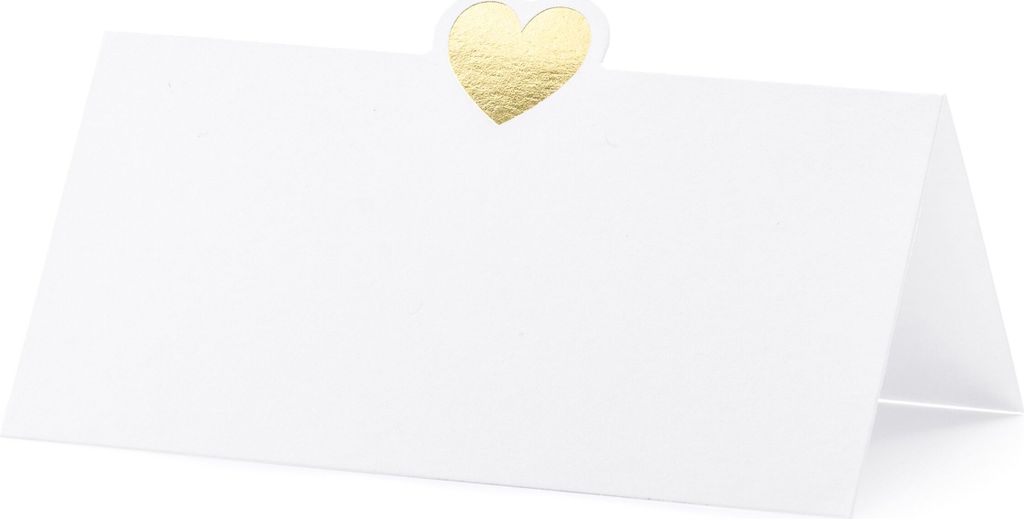Tischkarten mit Herz 10x5cm blanko 10 Stück weiß / gold Produktbild 
