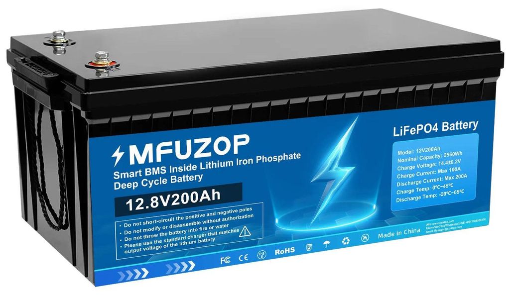 LiFePO4 Akku Batterie 12V 200Ah - LX-MF-12V200AH - Zyklenfest Deep Cycle - Mit BMS - Für Solaranlage - Wiederaufladbar - Größe 49×26×22 cm - H...