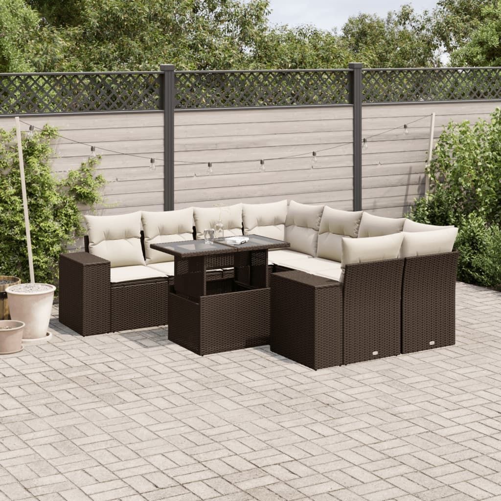 Maison Exclusive - 9-tlg. Garten-Sofagarnitur mit Kissen Braun Poly Rattan