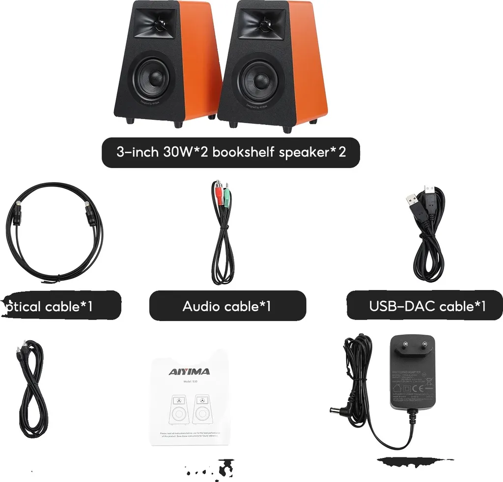 Système Audio Bluetooth 5.3 Orange 50W RMS avec Prise UE pour Étagère