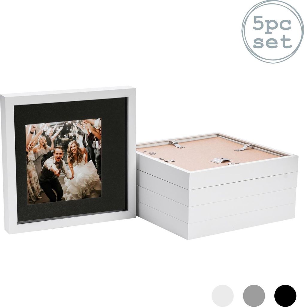 Nicola Spring 5 Stück 10 x 10 3D-Schatten-Kasten-Foto-Rahmen-Set - Craft Anzeigen Bilderrahmen mit 6 x 6 Montage - Glas Aperture - Weiß / Schwarz