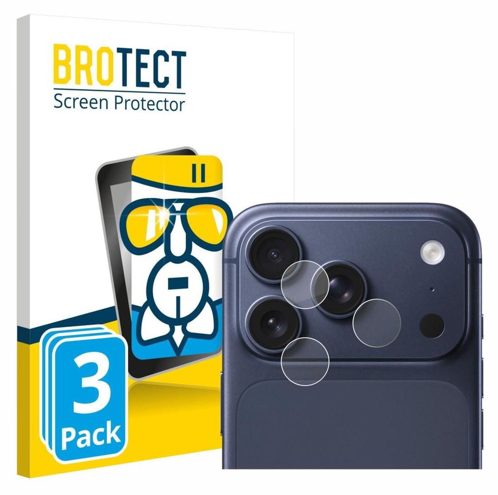 A product shot of screen protectors for a smartphone camera, with packaging in the background.
