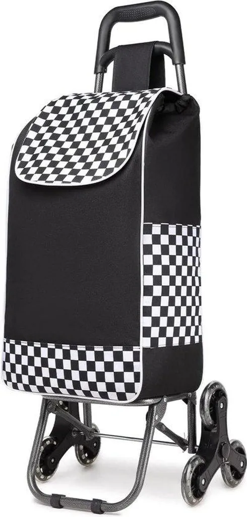Chariot de courses 2-en-1 noir imperméable avec 6 roues tout-terrain