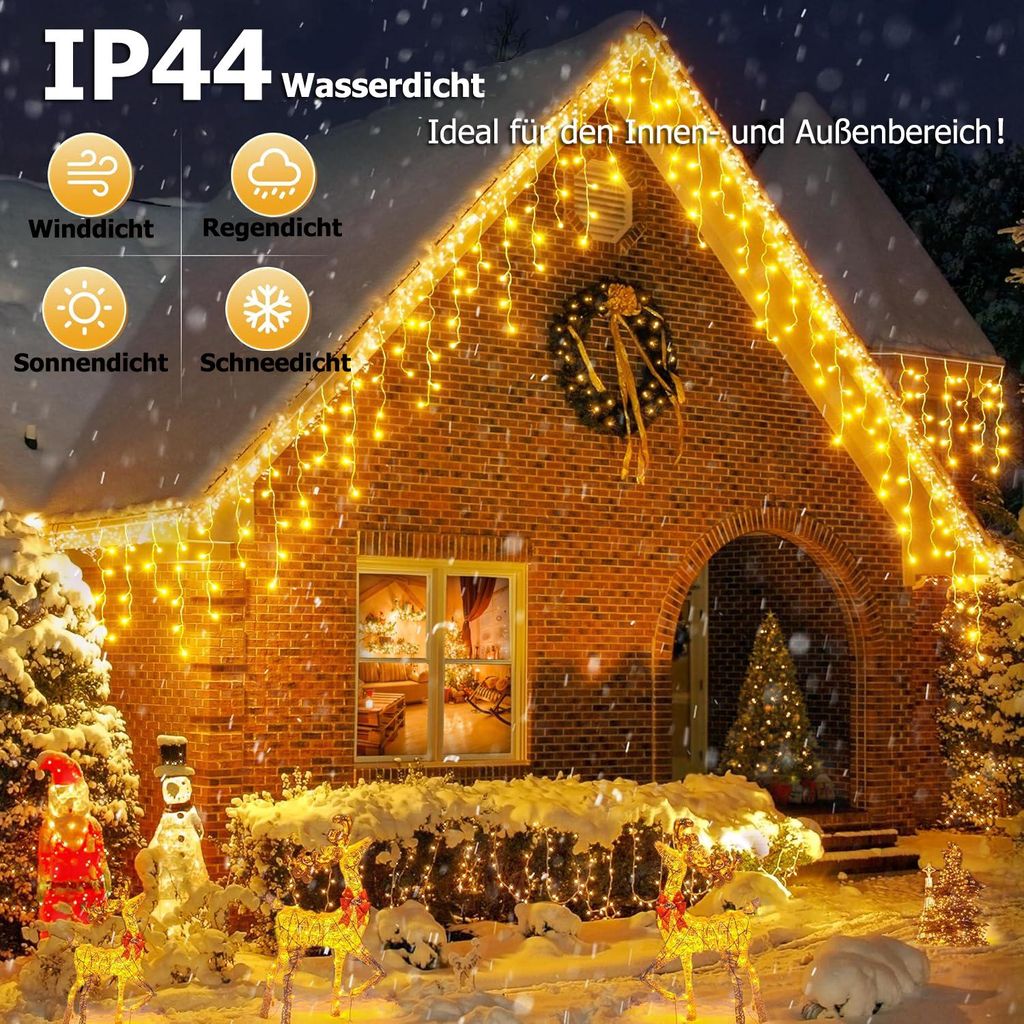 10m 400 LED Eiszapfen Lichterkette 8 Modi Lichtervorhang