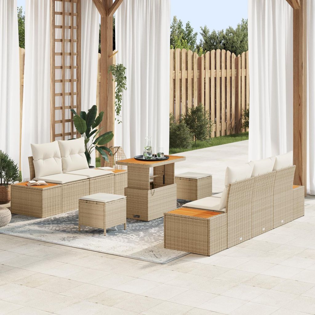 Best Möbel Gartenlounge Set 8-teiliges Garten Sofa Set mit Kissen Beige Poly Rattan Akazie - Terassenmöbel Gartenmöbel CHY7762784