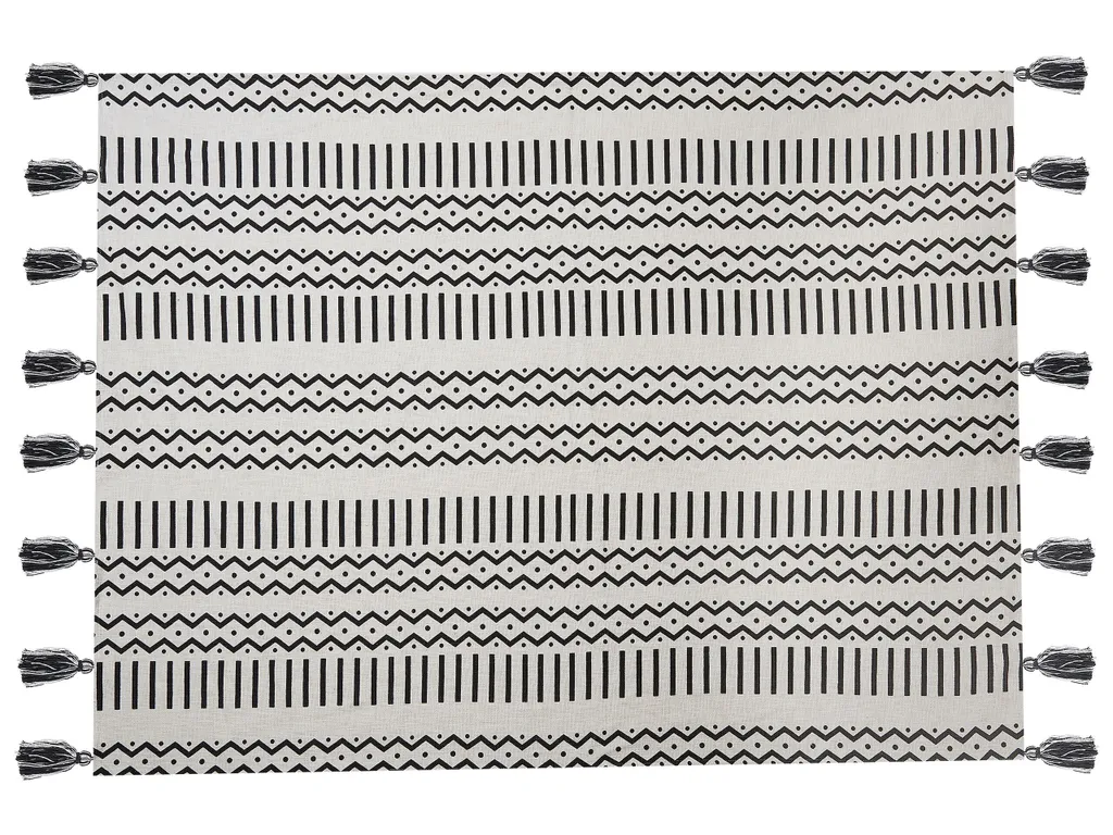 Couverture en Coton à Pompons Beliani Plaid Design Géométrique - 4