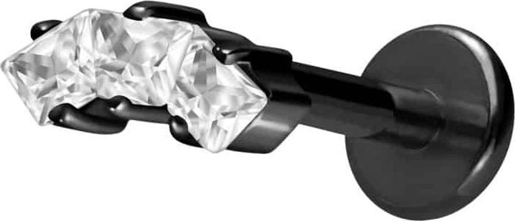 Ohrpiercing, Nasenpiercing Titan Labret mit Innengewinde EINGEFASSTE KRISTALLTRAPEZE Schwarz Stablänge: 8mm | Stabstärke: 1,6mm | Discgröße: 3 ...