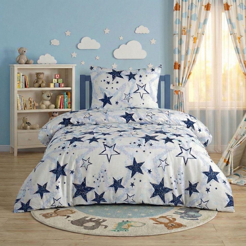 Buymax Kinderbettwäsche Etoiles Kids Stars Renforce: 100% Baumwolle, 2 teilig, 135x200 cm, 100% Baumwolle, Reißverschluss, Sterne