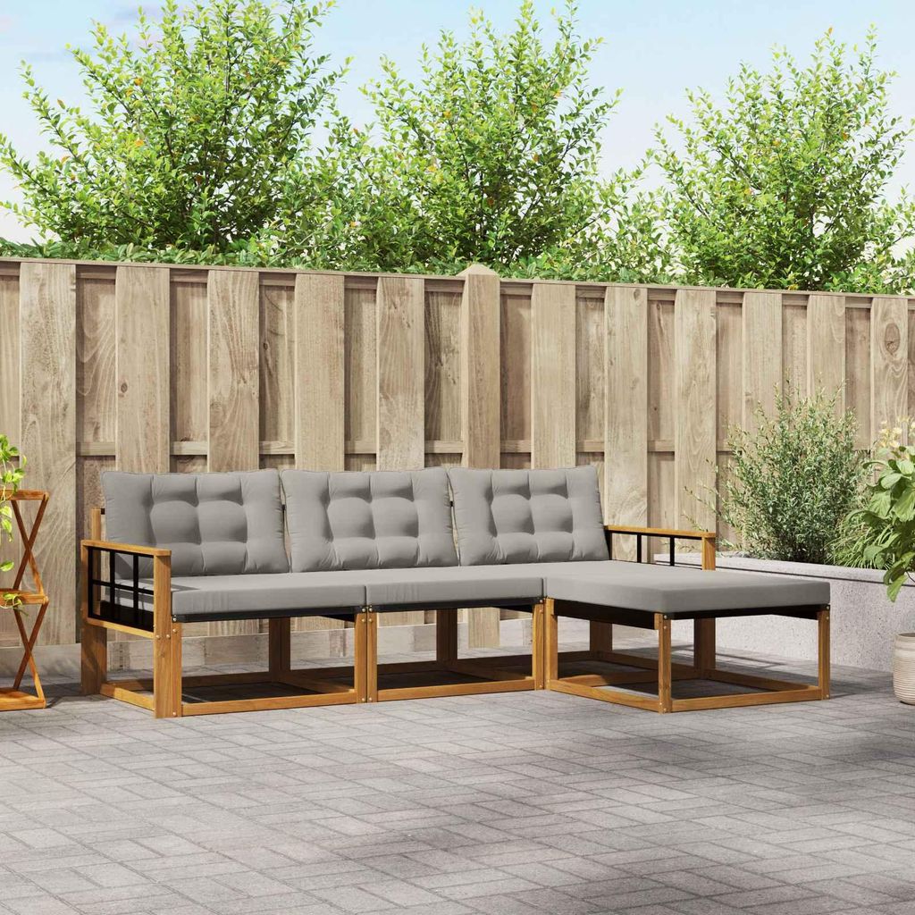 (Robust Möbel)Outdoor-Sofagarnitur - CLORIS - Balkonmöbe/Sitzgruppe - mit Kissen 4 pcs - Moderne Design - Natürlich und Hellgrau - Gartensof...
