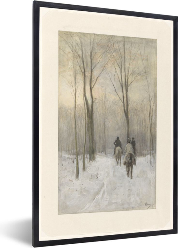 MuchoWow Gerahmtes Poster Reiter im Schnee in den Wäldern von Den Haag - Gemälde von Anton Mauve 60x90 cm - Poster mit Schwarzem Bilderrahmen W...