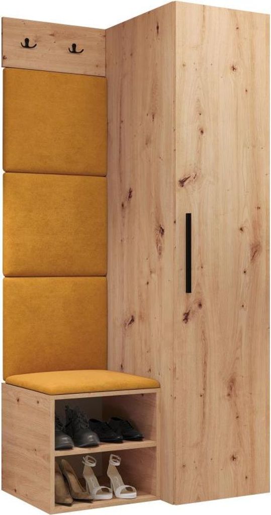 MIRJAN24 Garderoben-Set Medi III, Schuhschrank, Kleiderhakenbrett, 4x Paneel 42x42, 2 Kleiderhaken (Farbe: Artisan Eiche, Manila 32)