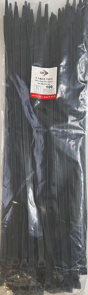 Schwerlast Kabelbinder 500 x 9,0 mm Schwarz (100 Stück) UV-beständig Industriequalität