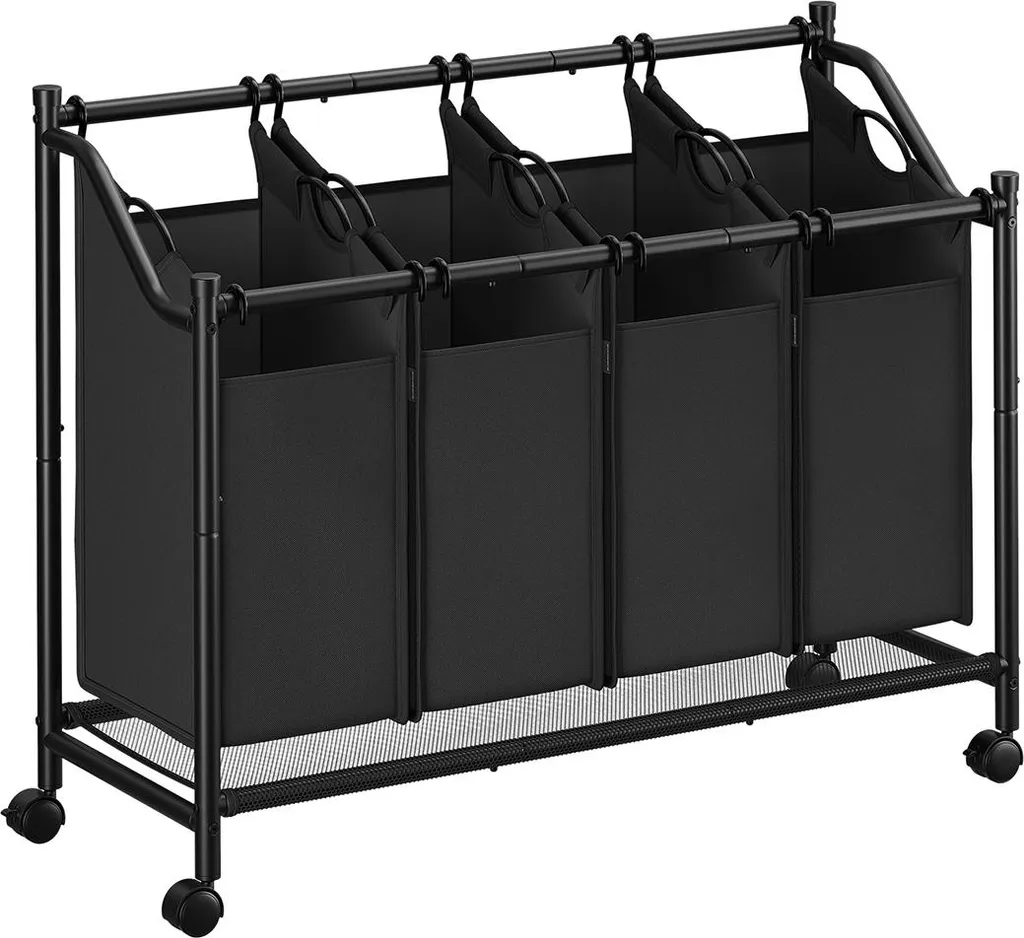 Chariot de tri à linge noir 4 sacs amovibles de 45L pour la buanderie