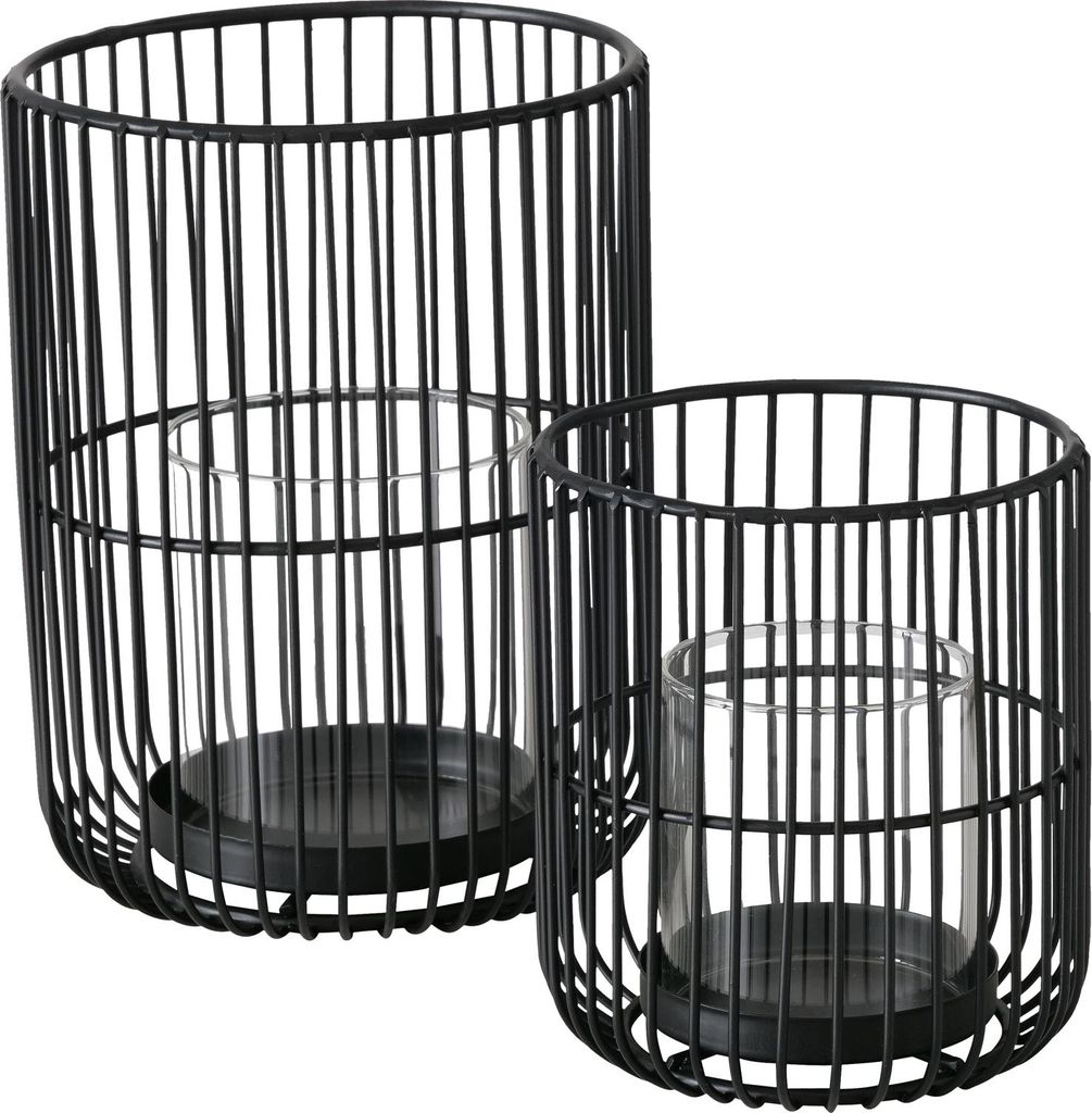 Boltze Windlicht Cindy 2-tlg., schwarz, Eisen, Glas, 14-20 Produktbild 