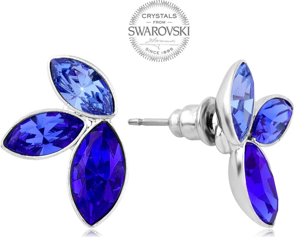 Boucles d'oreilles avec cristaux Navette bleus intenses et monture fine