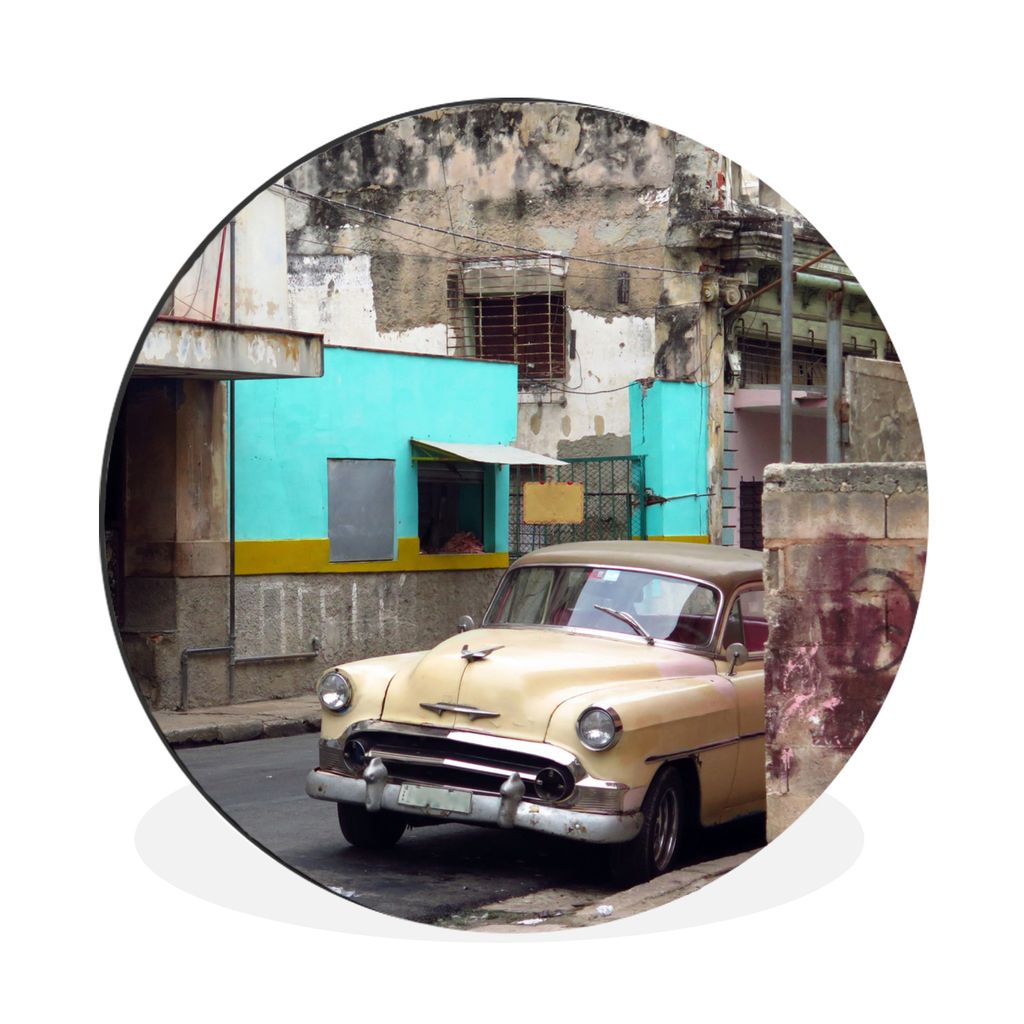MuchoWow Aluminium Wandkreis Kuba - Oldtimer - Havanna Ø 60 cm Wanddeko Modern Wohnzimmer - Wand Kreis - Wandbild - Schlafzimmer - Aluminium Bil...